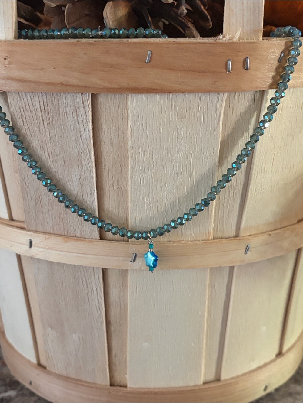 Handcrafted Teal Crystal Bead Choker Necklace with Teal Star Pendant